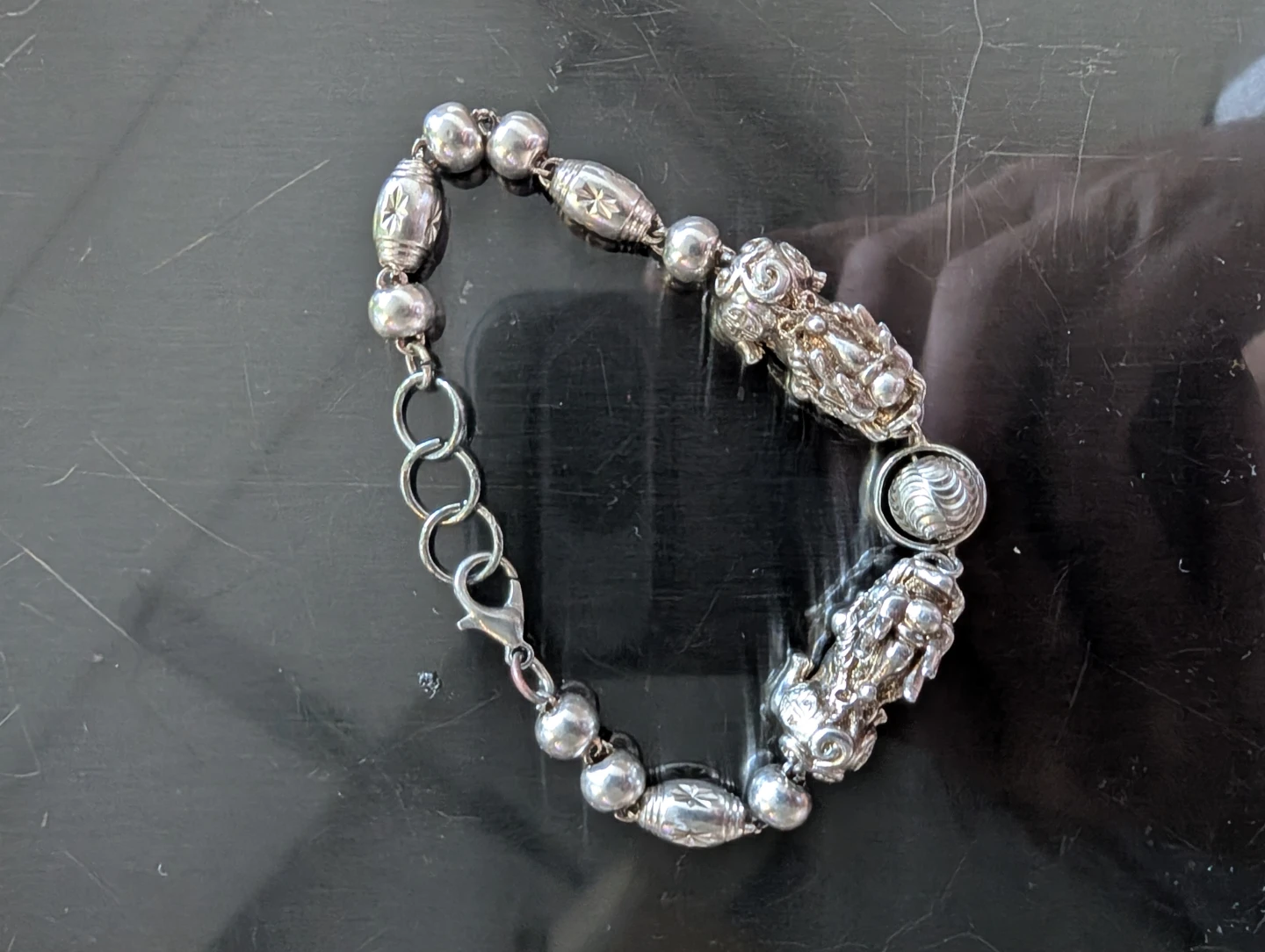 ⚽Genuine Silver Pixiu Feng Shui Bracelet 17g Unmarked - photo 2