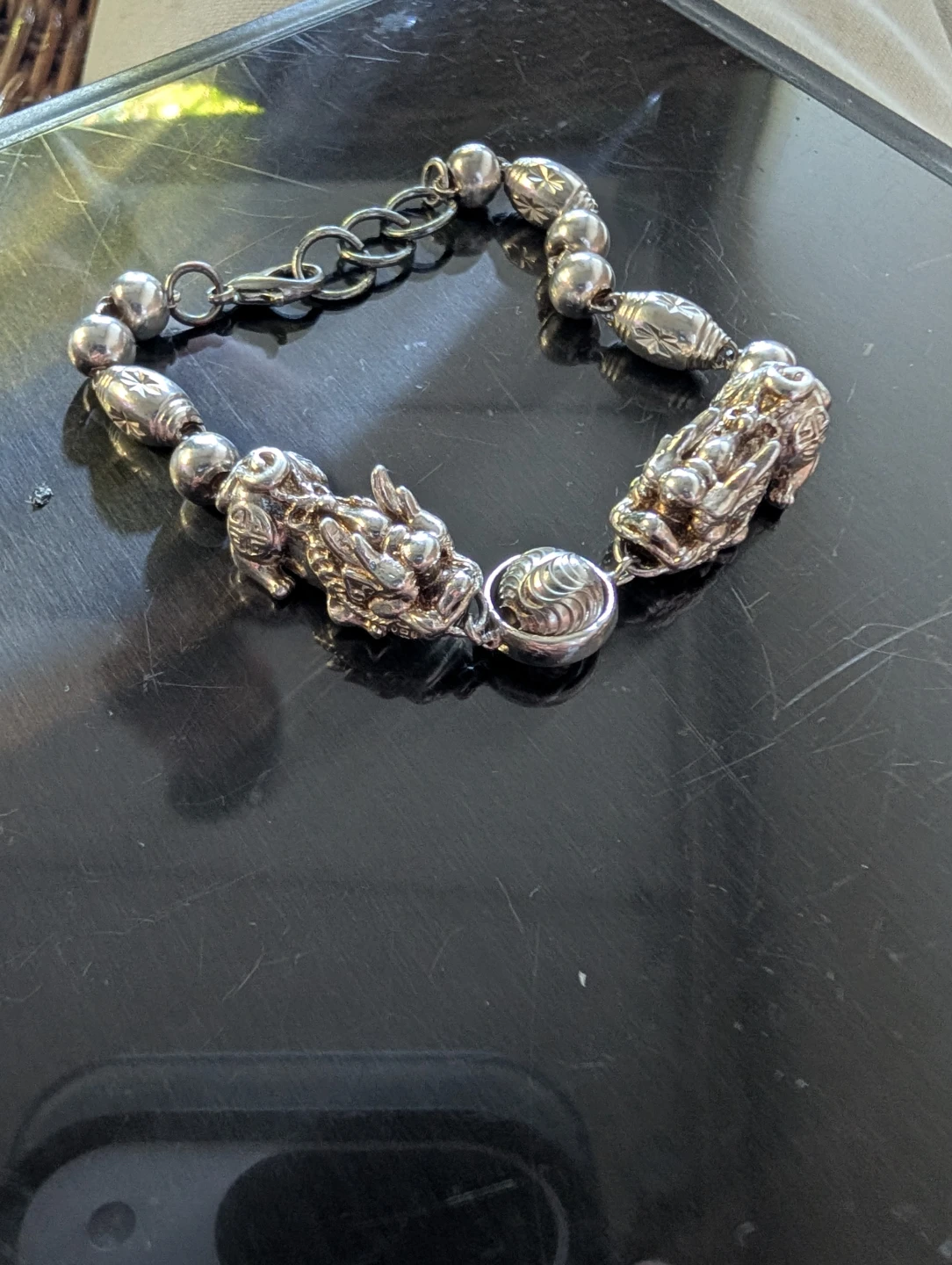 ⚽Genuine Silver Pixiu Feng Shui Bracelet 17g Unmarked - photo 3