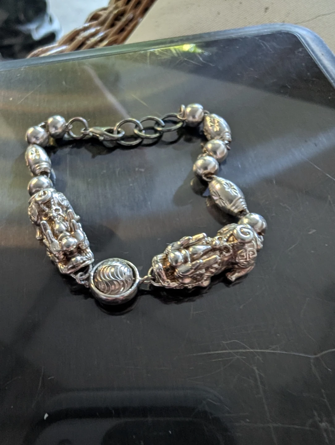 ⚽Genuine Silver Pixiu Feng Shui Bracelet 17g Unmarked - photo 5