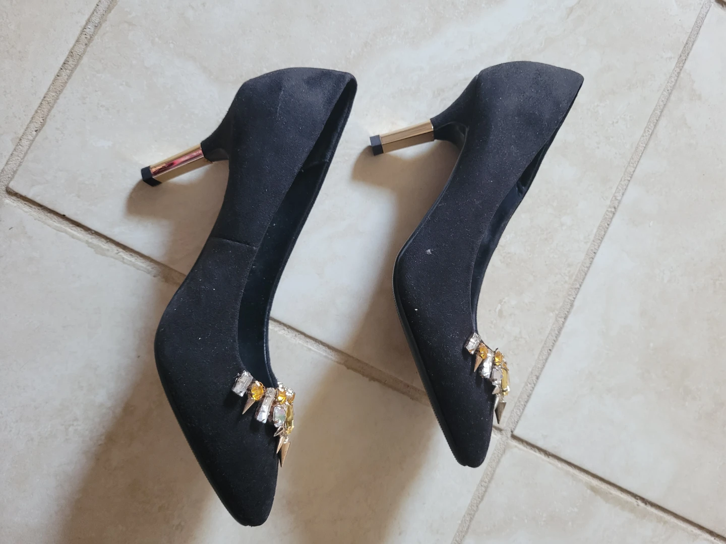 ⚽ Black Embellished Heels Size 220 - photo 3