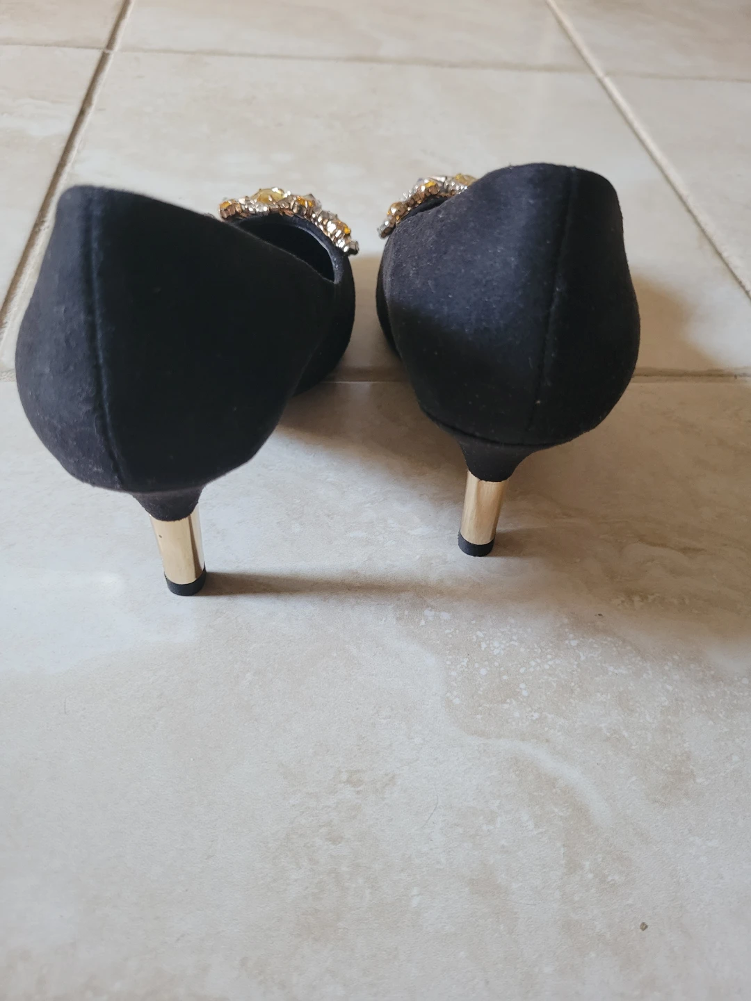 ⚽ Black Embellished Heels Size 220 - photo 4
