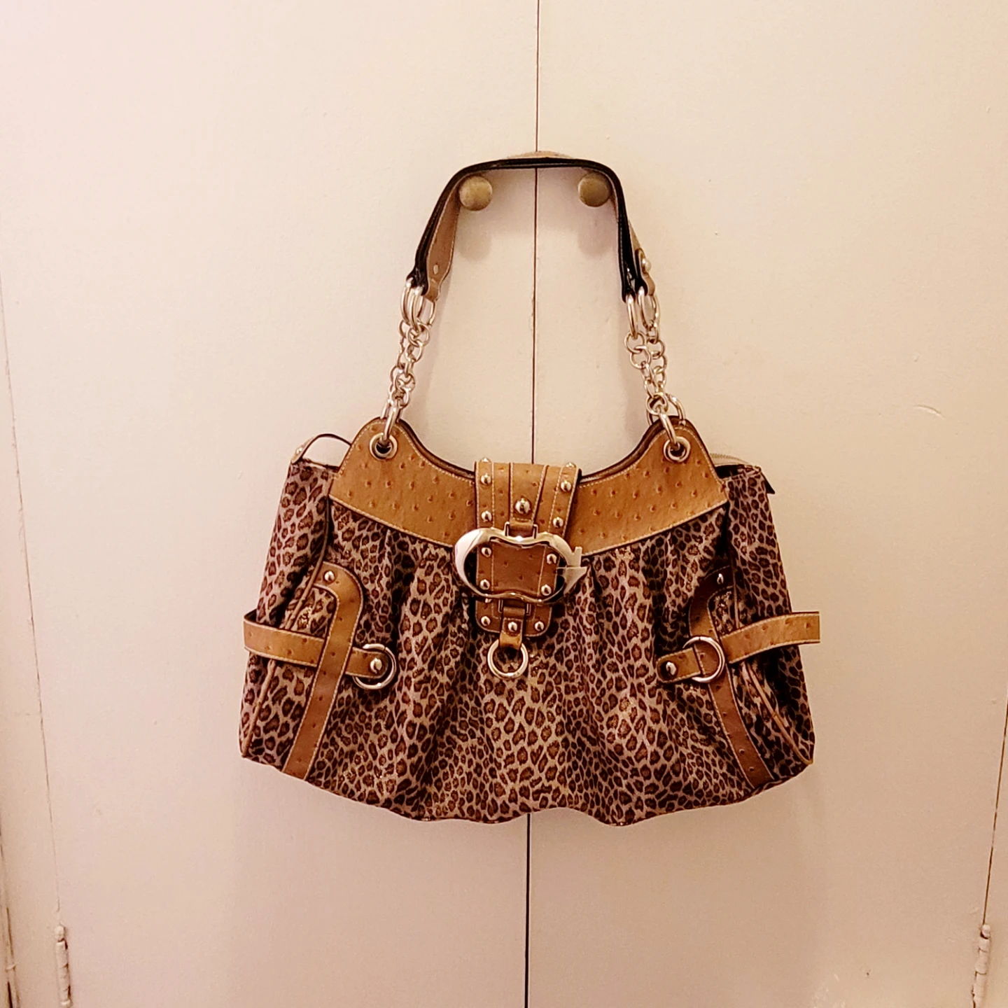 Vintage w/Tag Y2K Guess Leopard Print Satchel Handbag