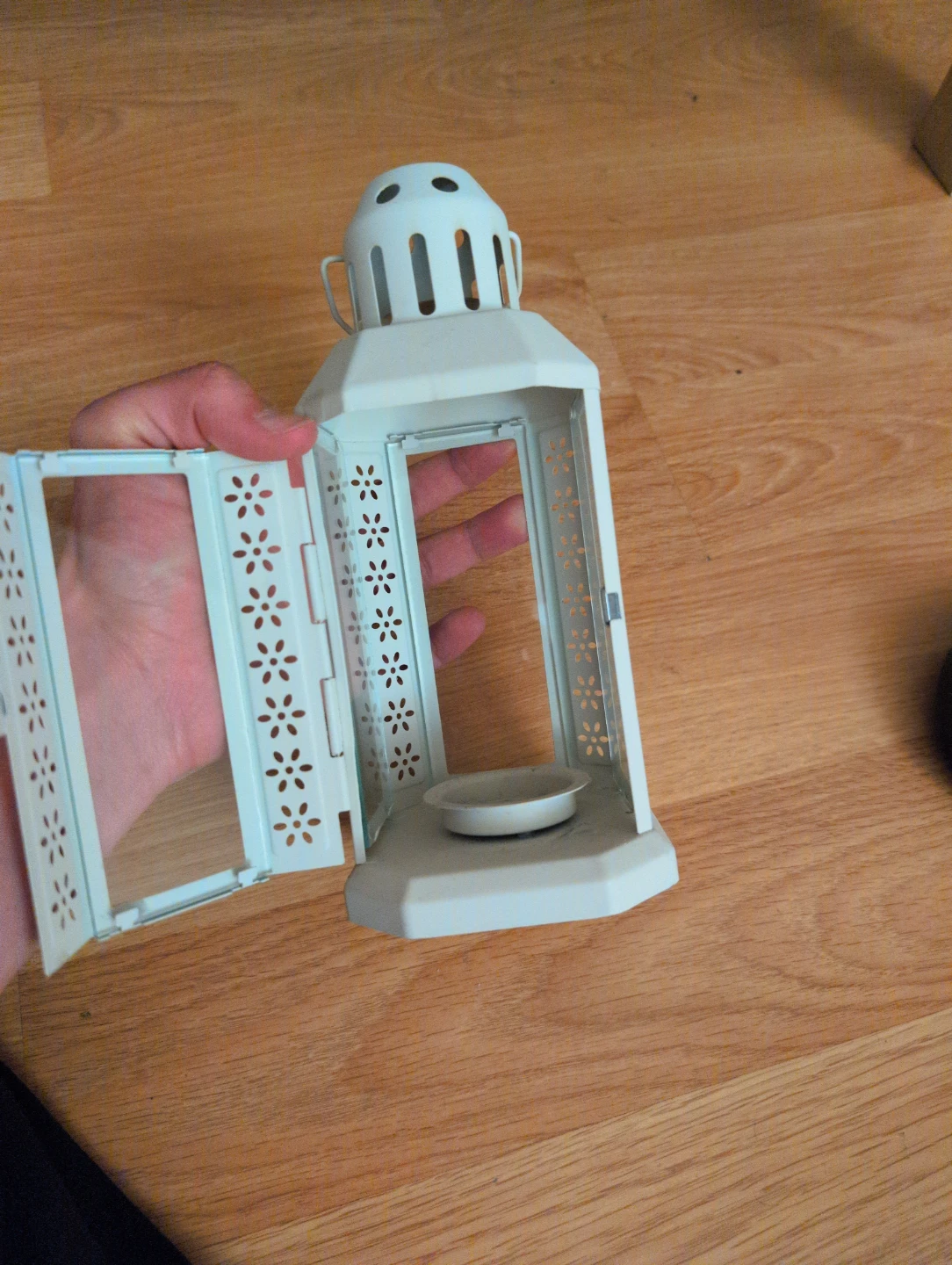 White decorative lantern with black candle holder - photo 3