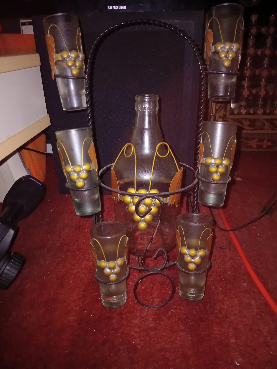 Vintage Shot Glass Set with Bottle Holder
