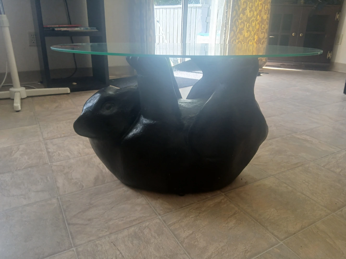 Glass Top Coffee Table with Bear Base