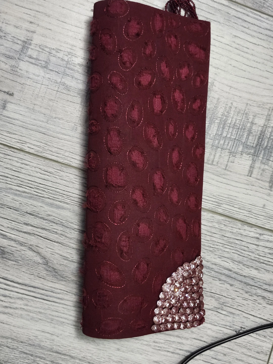 Maroon Clutch Bag with Beaded Handle