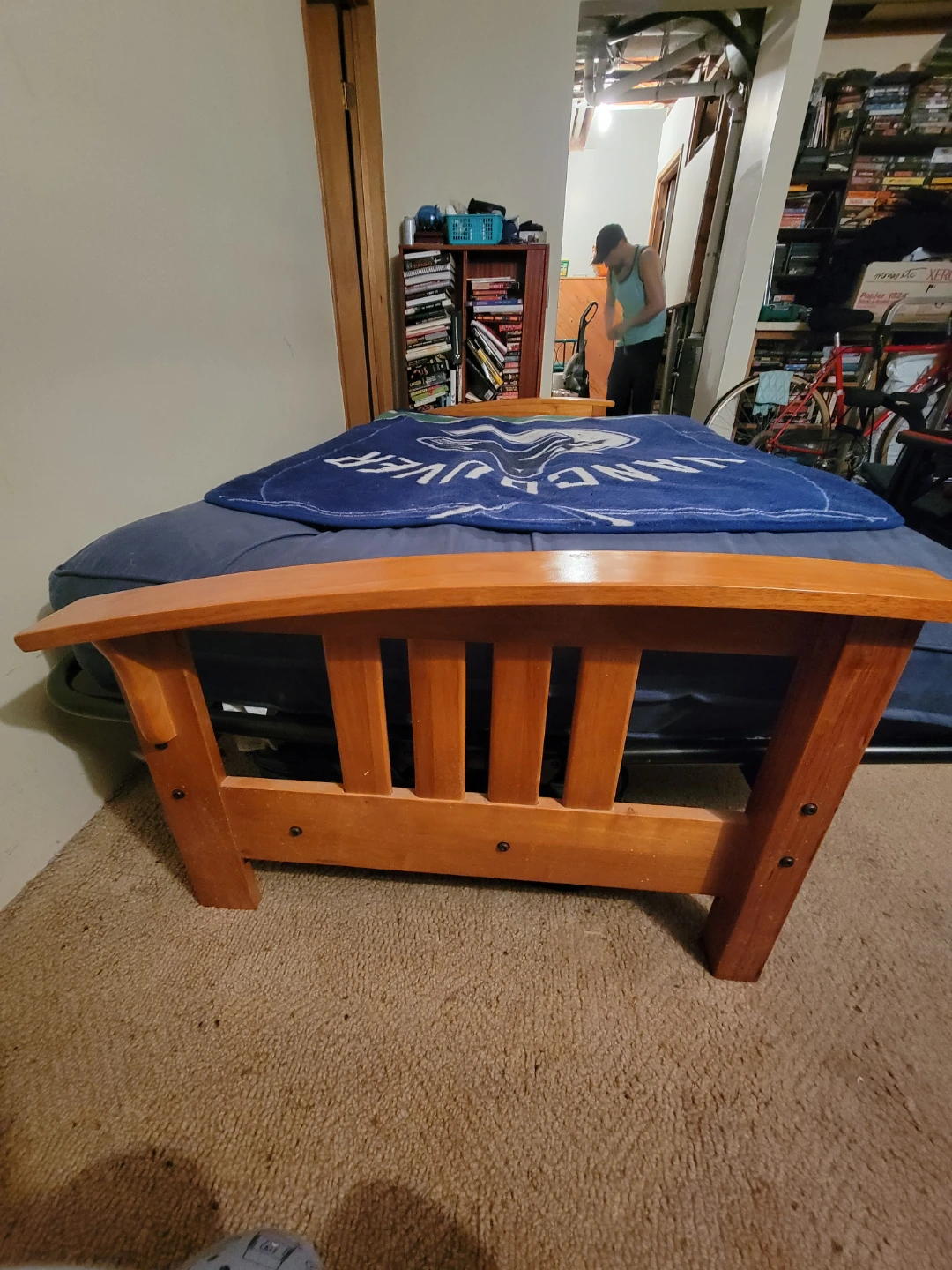 Blue Futon with Wooden Frame - photo 4