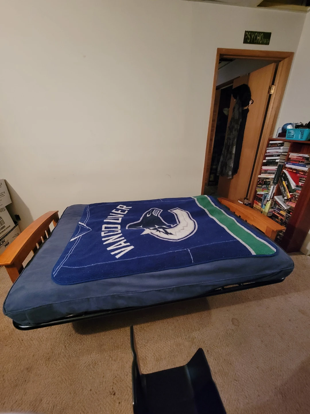 Blue Futon with Wooden Frame - photo 5