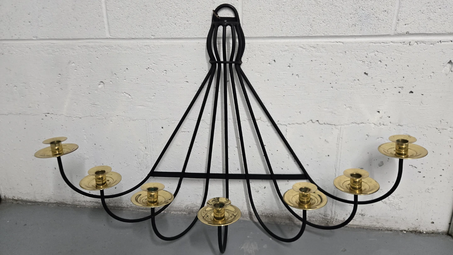 Black Metal Wall Sconce Candelabra with Brass Holders - photo 3