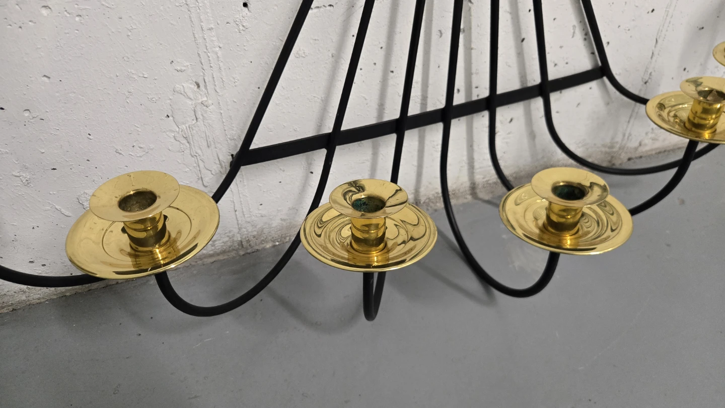 Black Metal Wall Sconce Candelabra with Brass Holders - photo 4