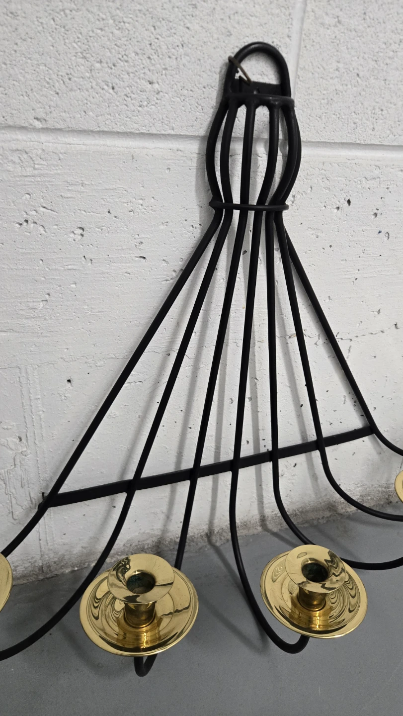 Black Metal Wall Sconce Candelabra with Brass Holders - photo 5