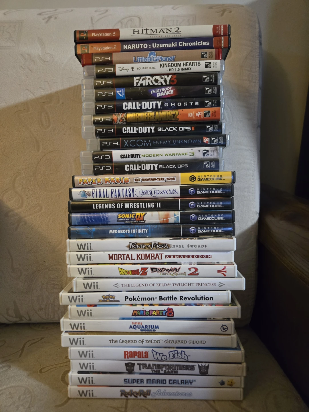 Stack of Video Games for PS2, PS3, GameCube, and Wii