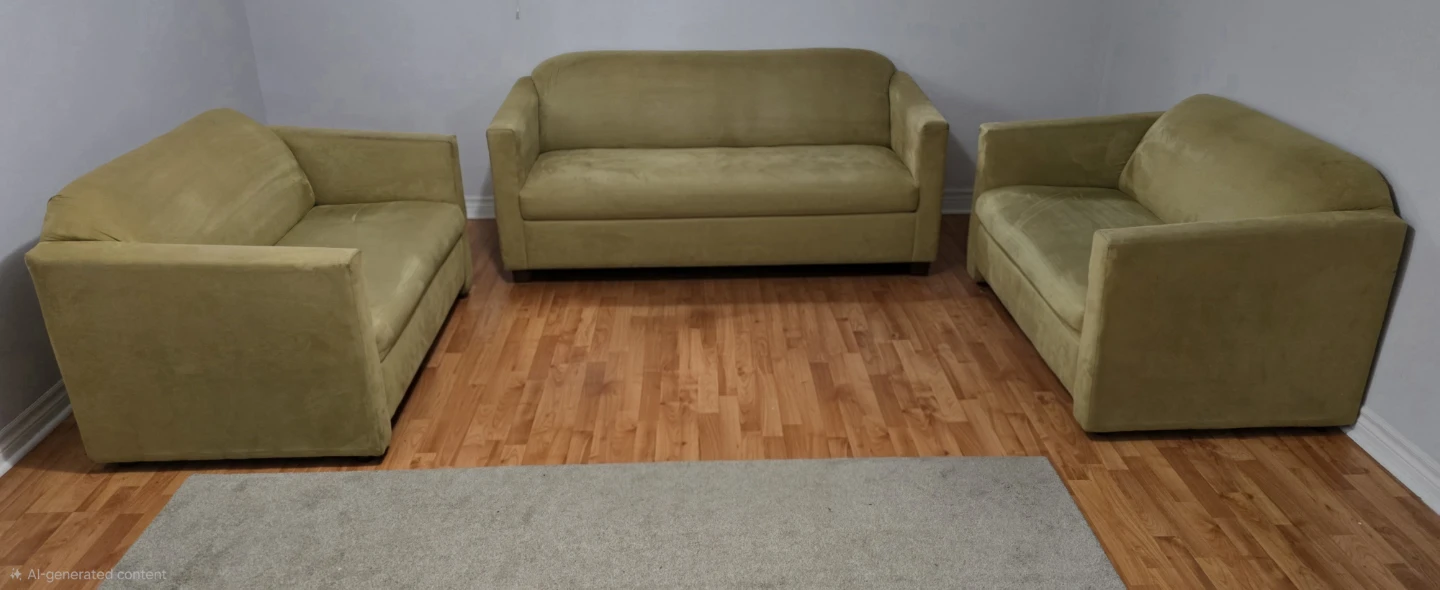 Beige Loveseat and two accent chairs