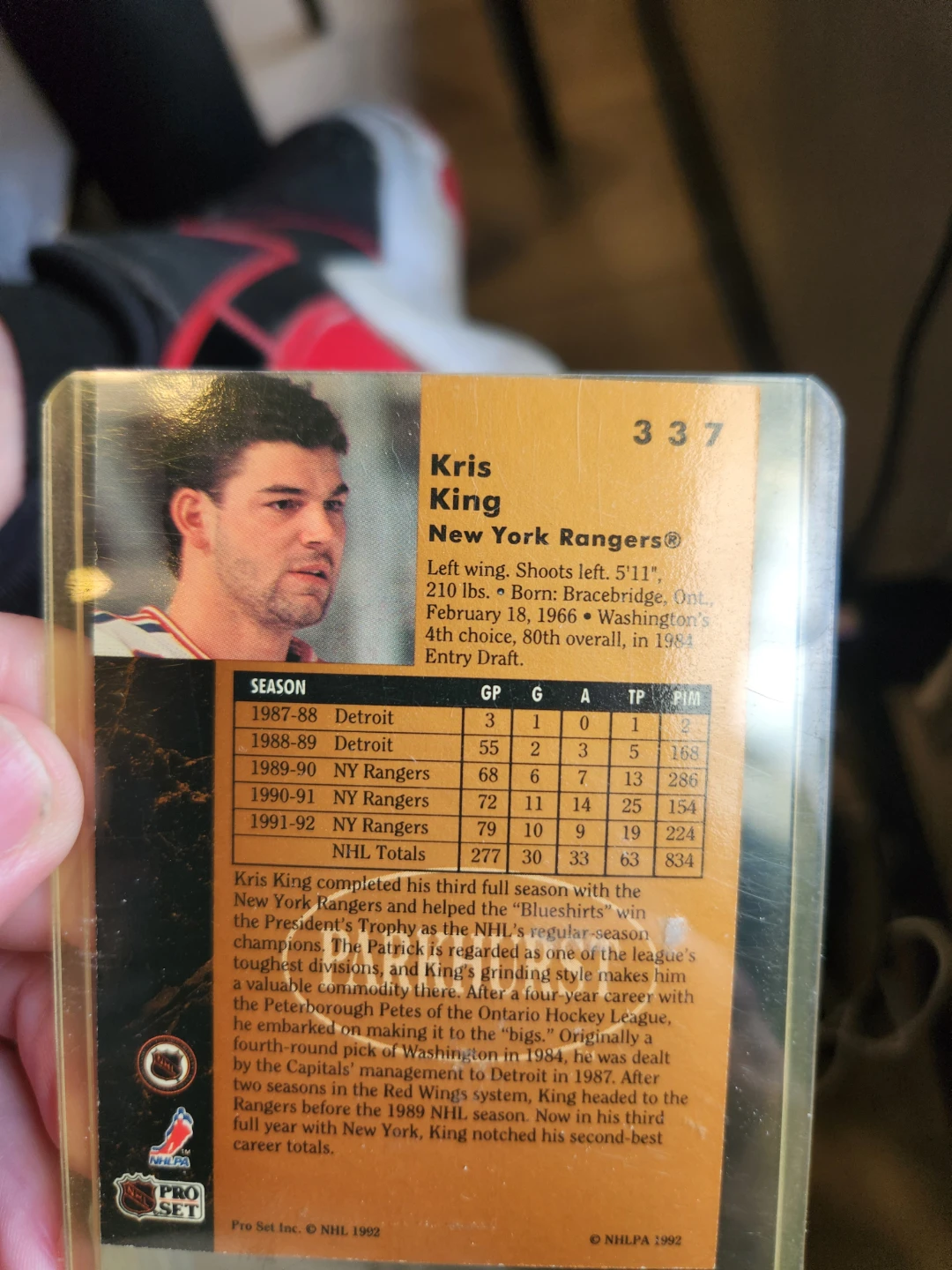Kris King 1992 Parkhurst Hockey Card - photo 2