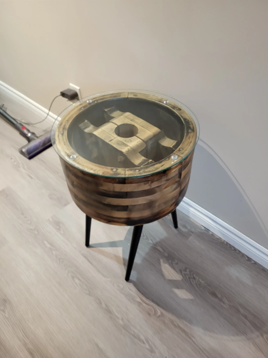 Unique Wooden Pully Side Table with Glass Top - photo 2