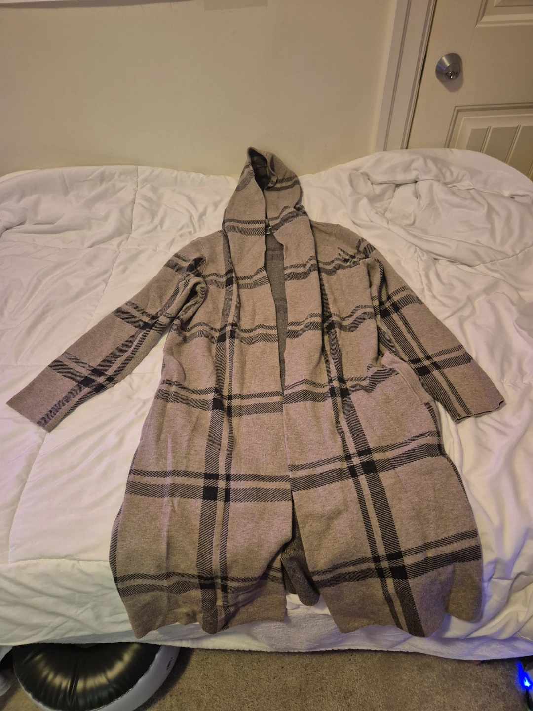 Tan and Black Plaid Long Cardigan