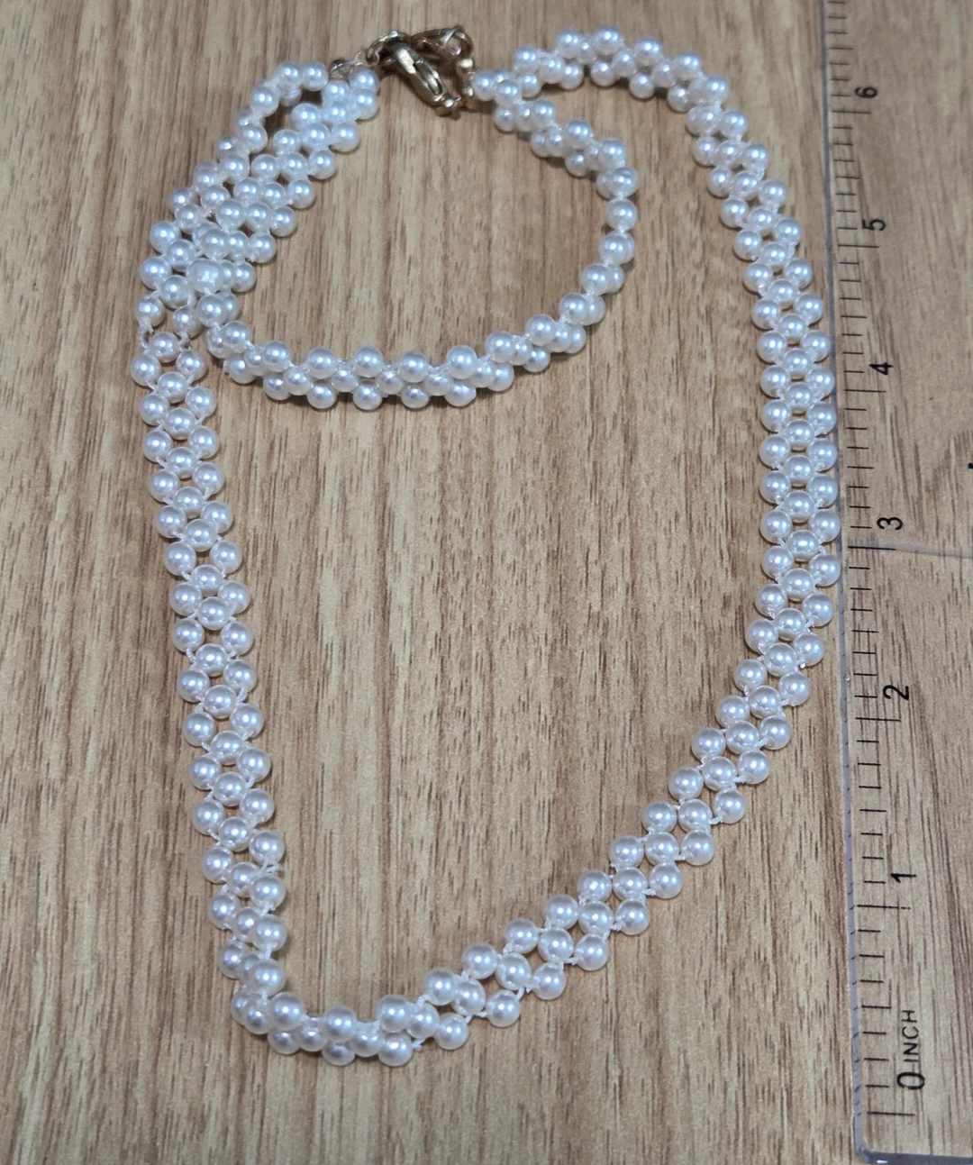 White Faux Pearl Necklace with Gold Clasp