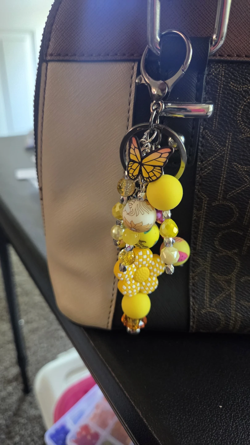Yellow Beaded Charm Keychain with Butterfly - photo 2
