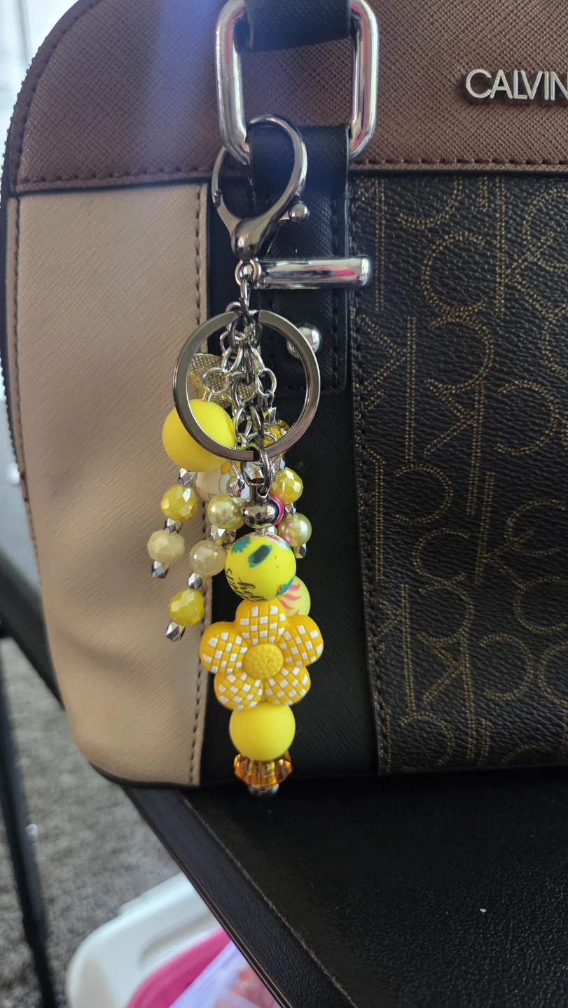 Yellow Beaded Charm Keychain with Butterfly - photo 3