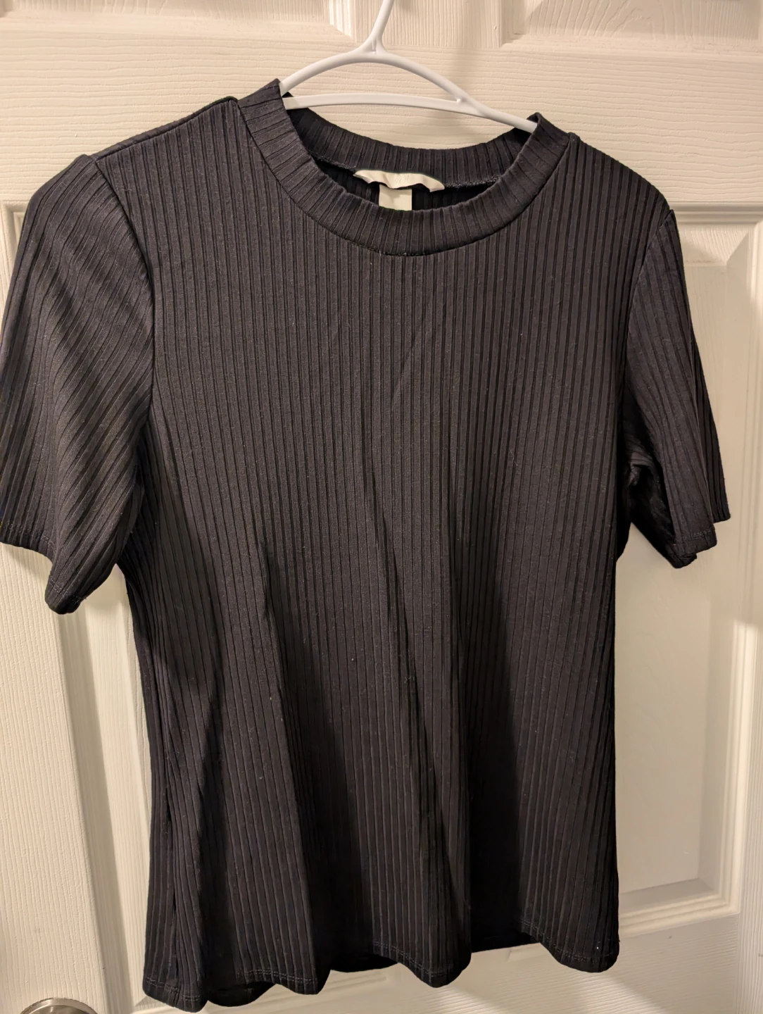 H&M Black Ribbed Short Sleeve T-Shirt Size M