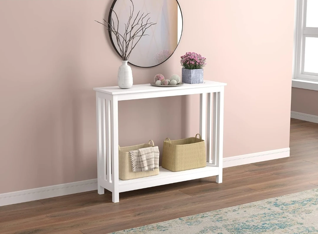 White Console Table with Shelf - photo 3