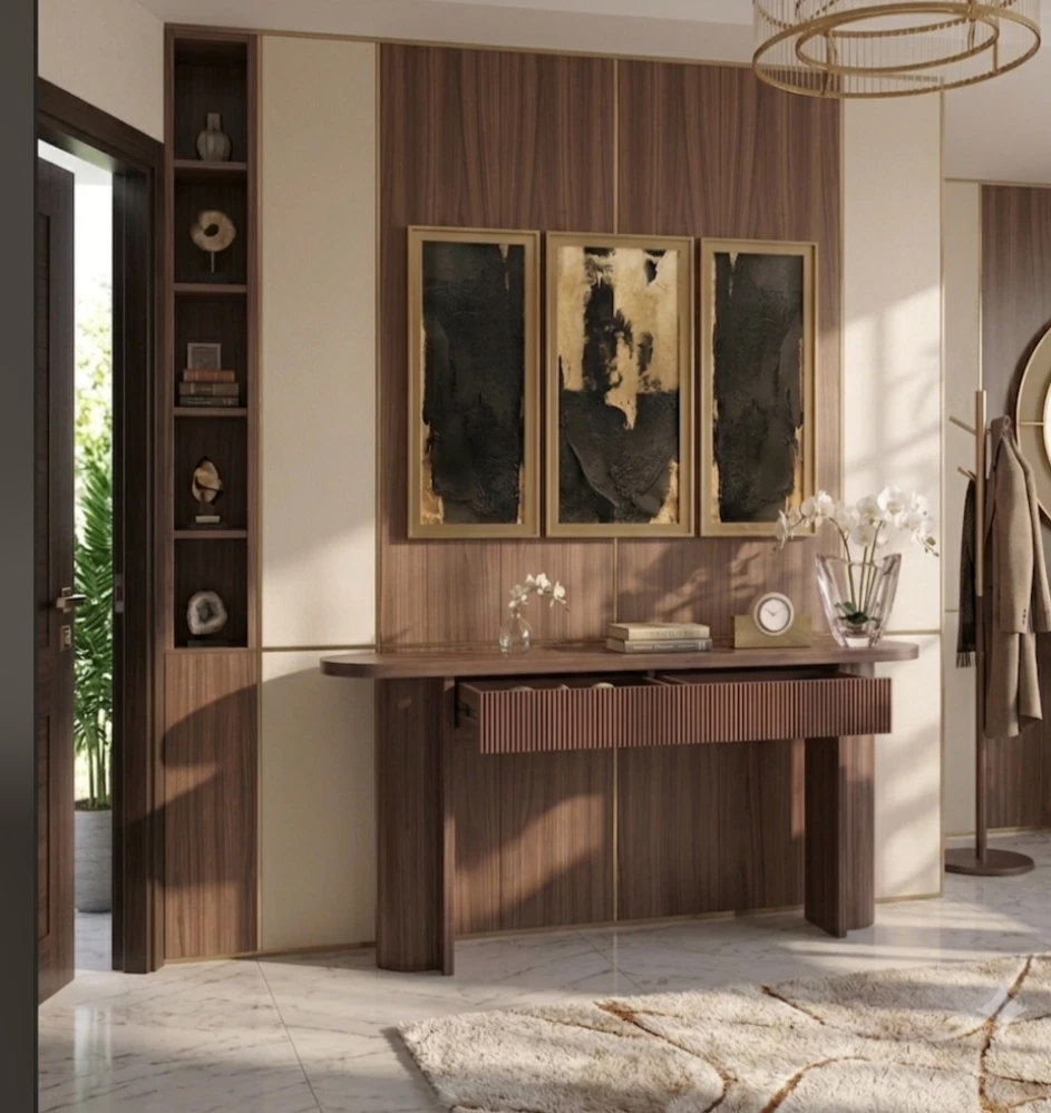 Walnut Console Table with Drawer - photo 2
