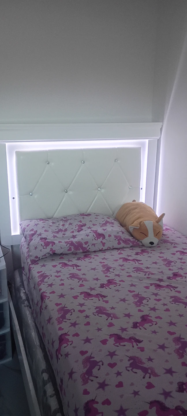 White Twin Bed Frame with LED Headboard