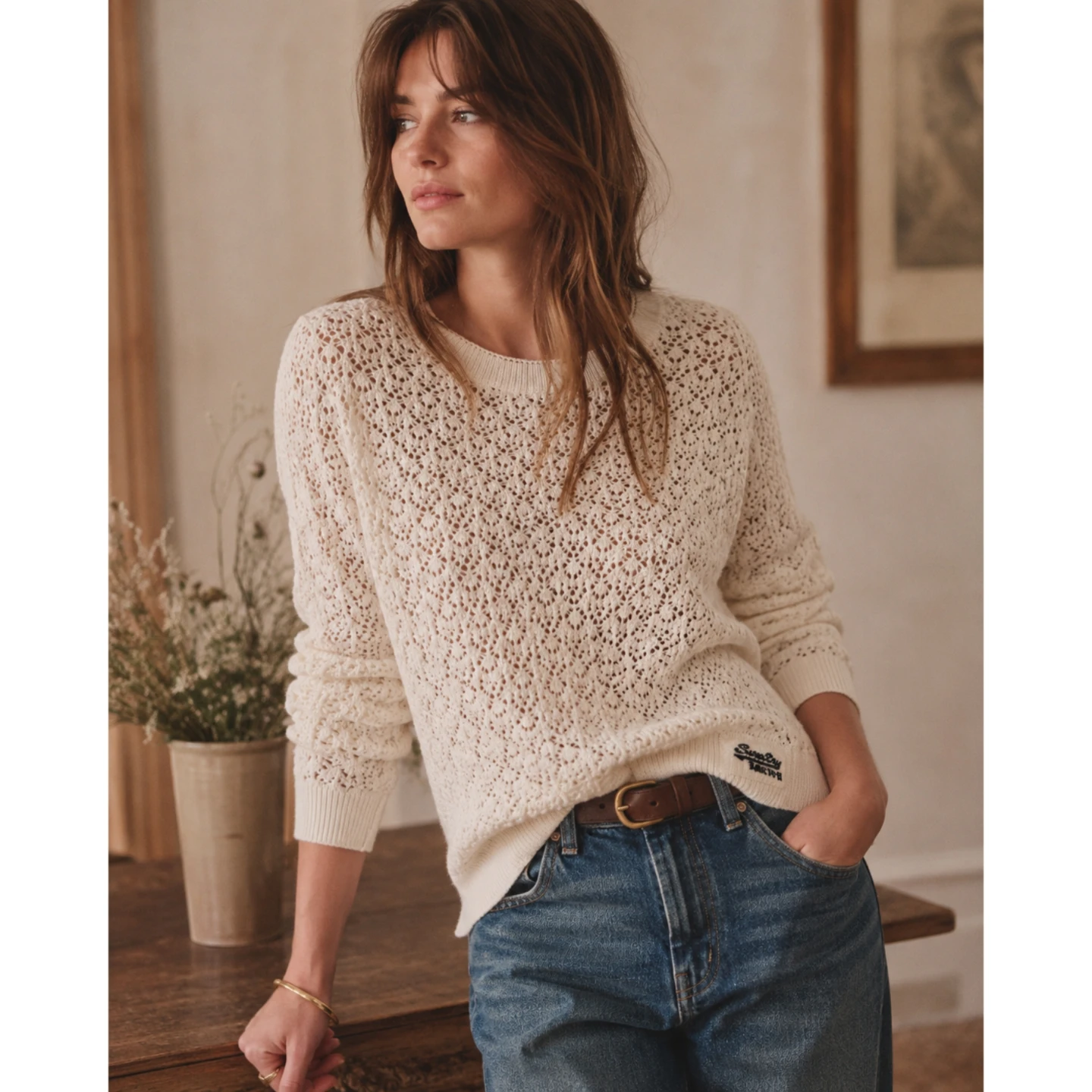 Superdry Knitwear White Crochet Sweater
