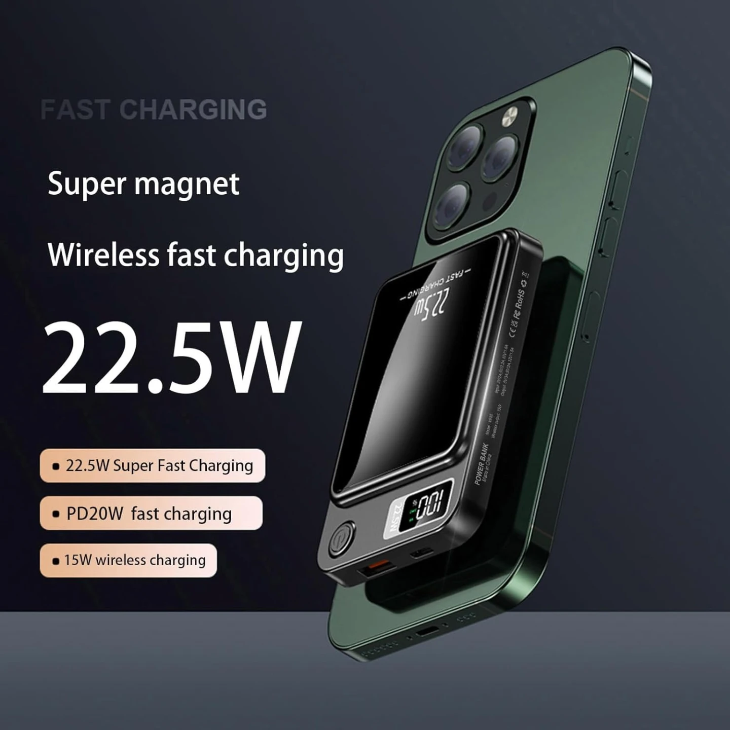 22.5W Magnetic Wireless Power Bank 10000mAh - photo 2