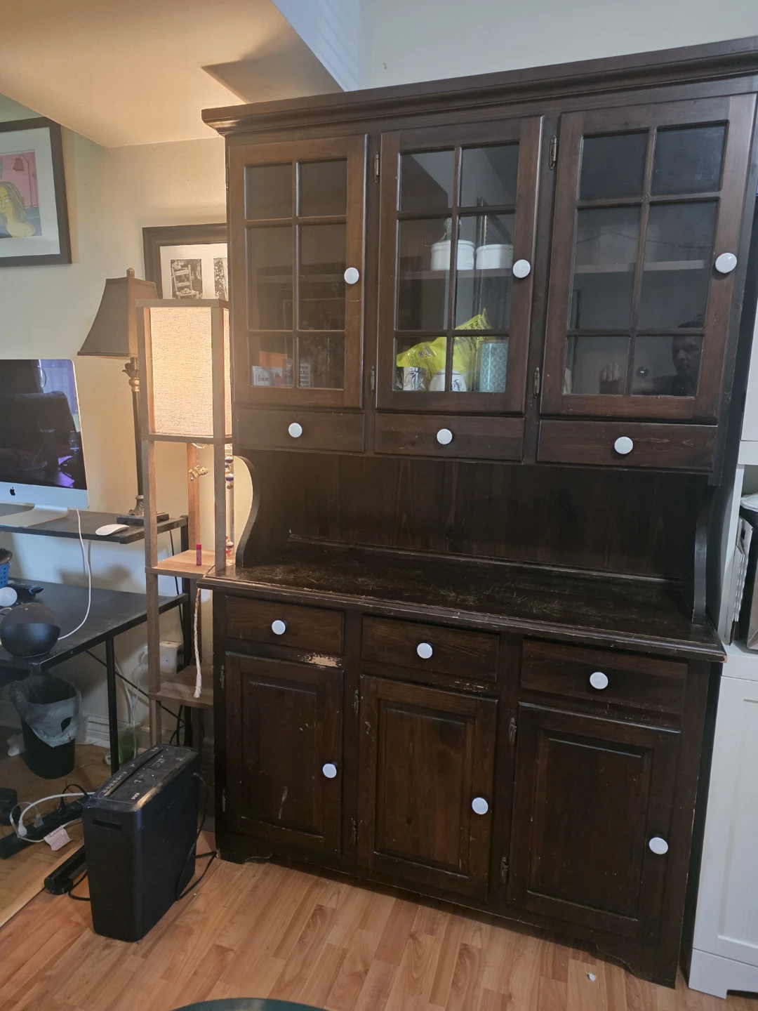 Dark Wood China Cabinet with Glass Doors - photo 2