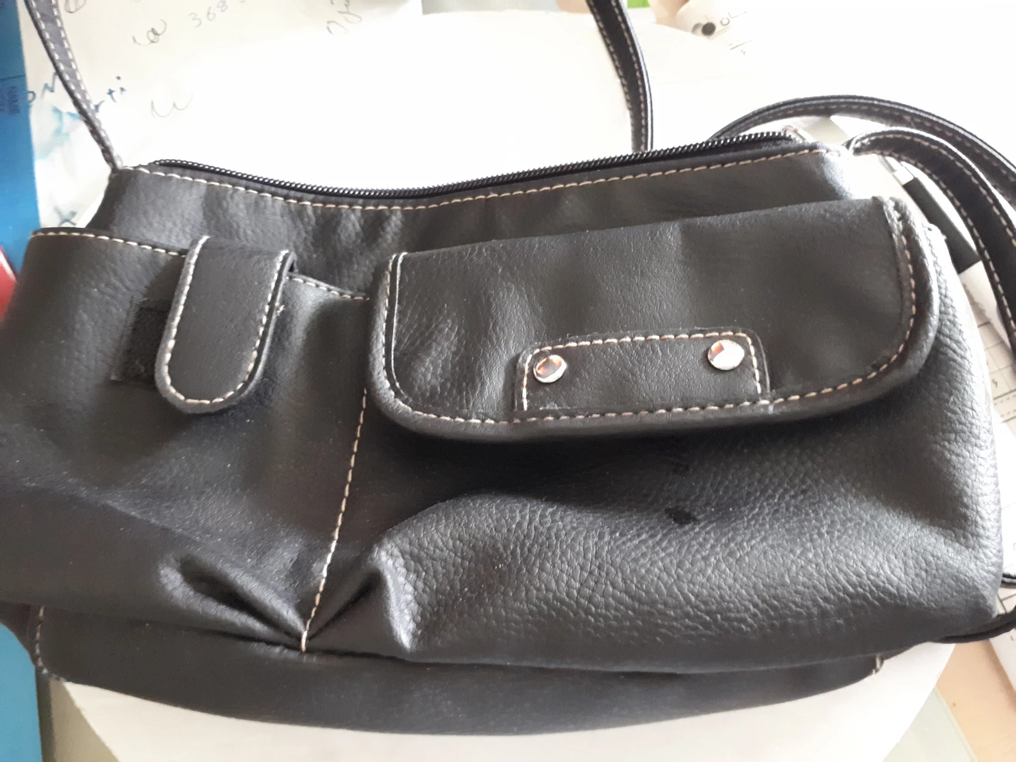 Black Faux Leather Shoulder Bag⚽