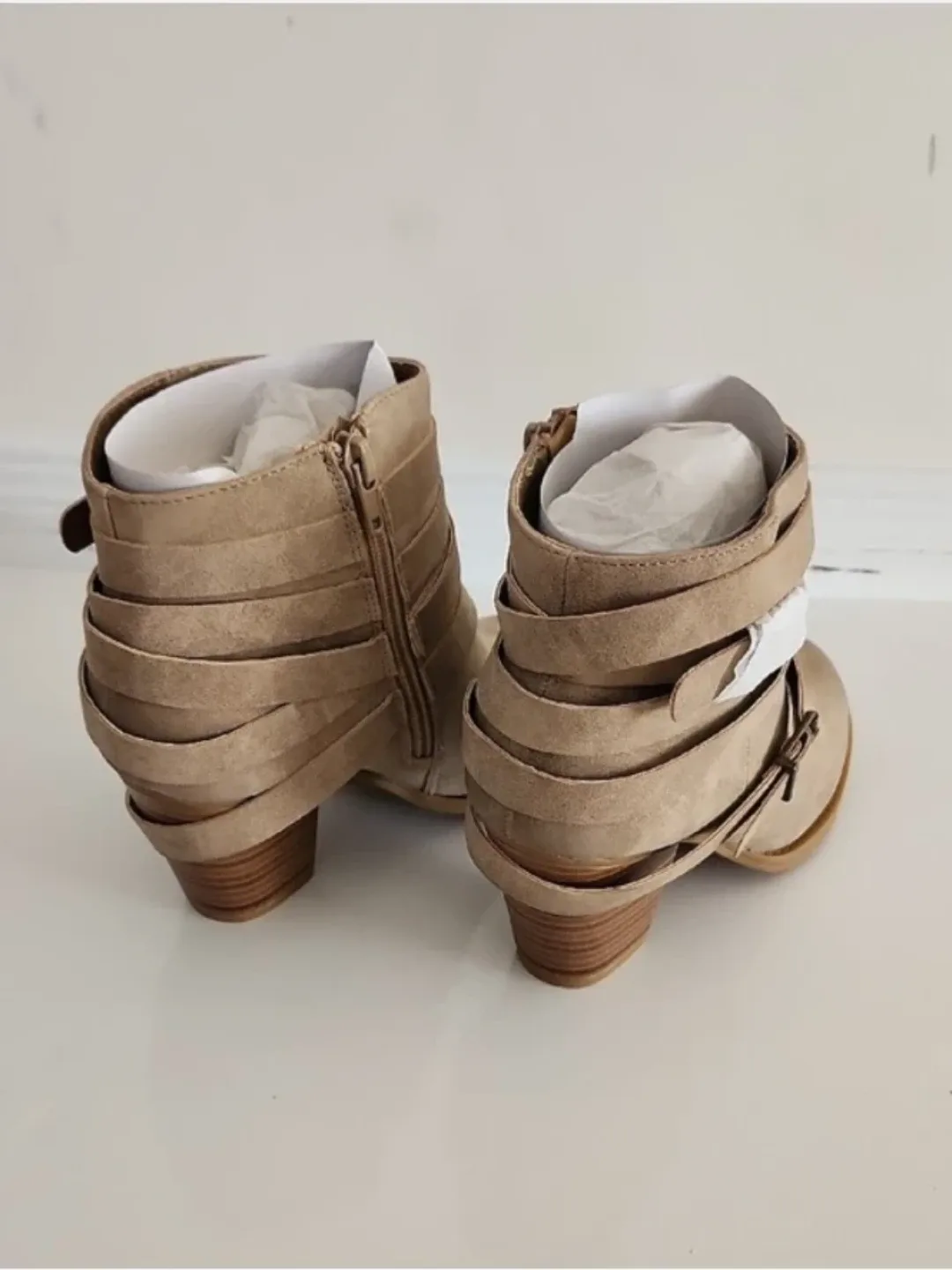 JustFab Taupe Suede Wrap-Strap Ankle Booties - photo 4