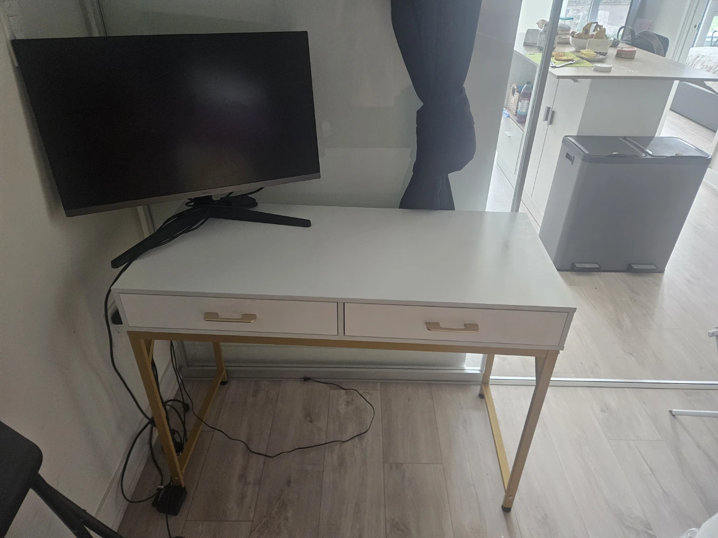 White Vanity Desk with Gold Legs - photo 2