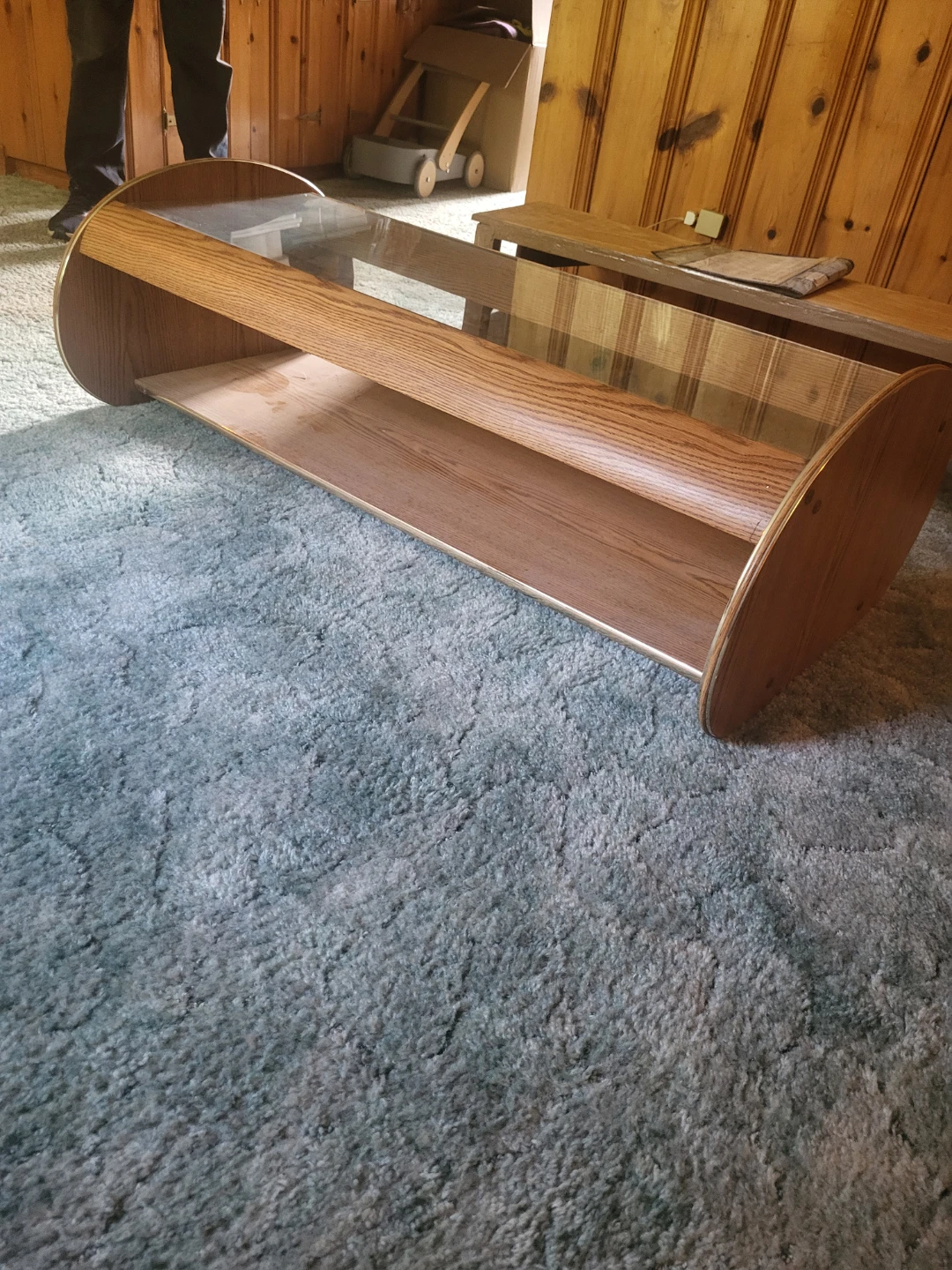 Wooden coffee and end table set with glass top