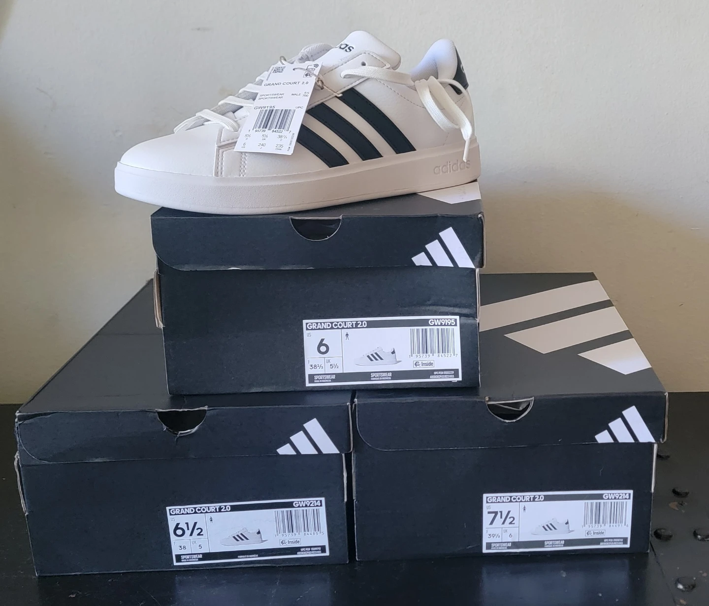 Adidas Grand Court 2.0 Shoes - White/Black (Size 6) - photo 2