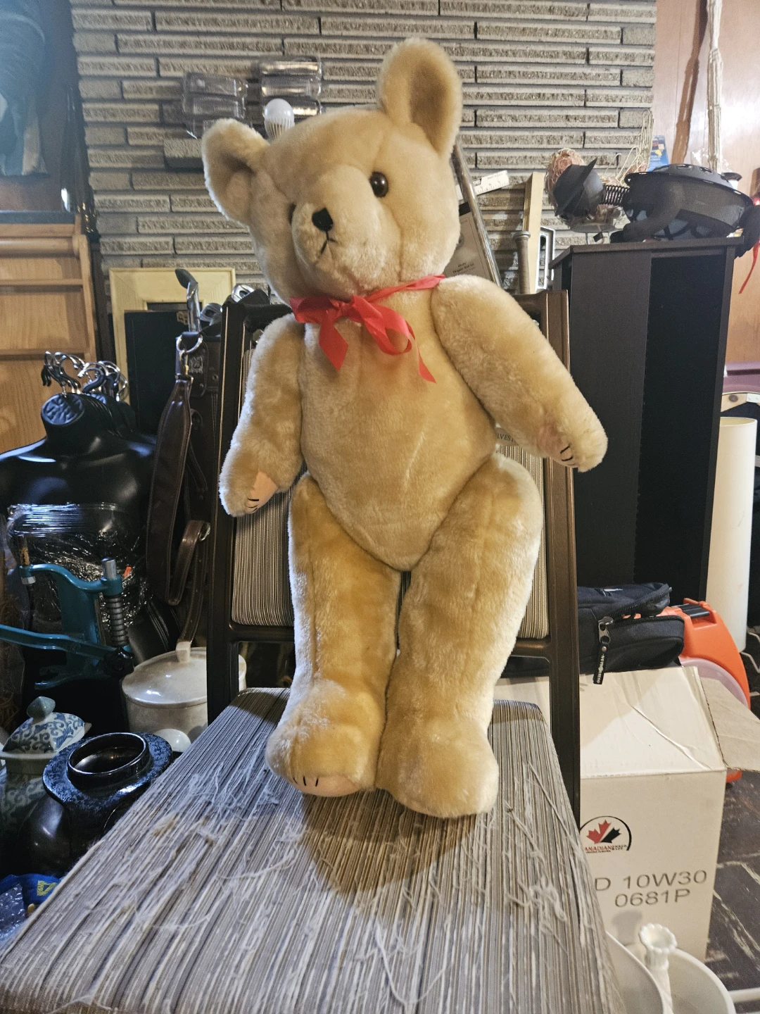 Classic Tan Teddy Bear with Red Bow - photo 3