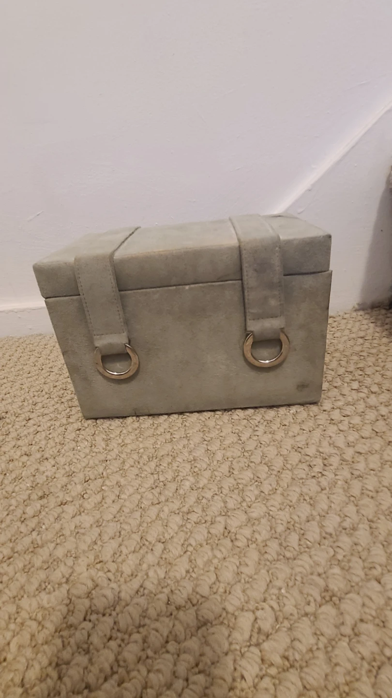 Grey Faux Suede Jewellery Box with Mirror