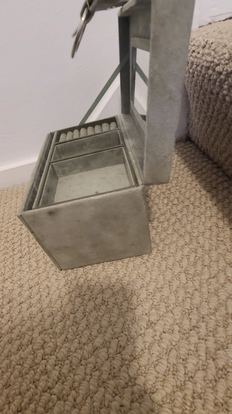 Grey Faux Suede Jewellery Box with Mirror - photo 5