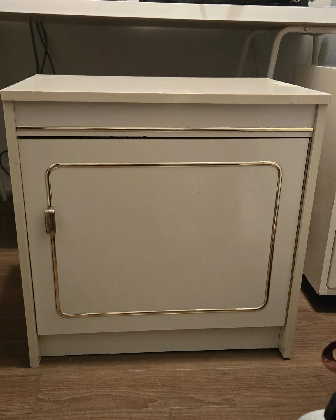 Cream Nightstand with Gold Trim