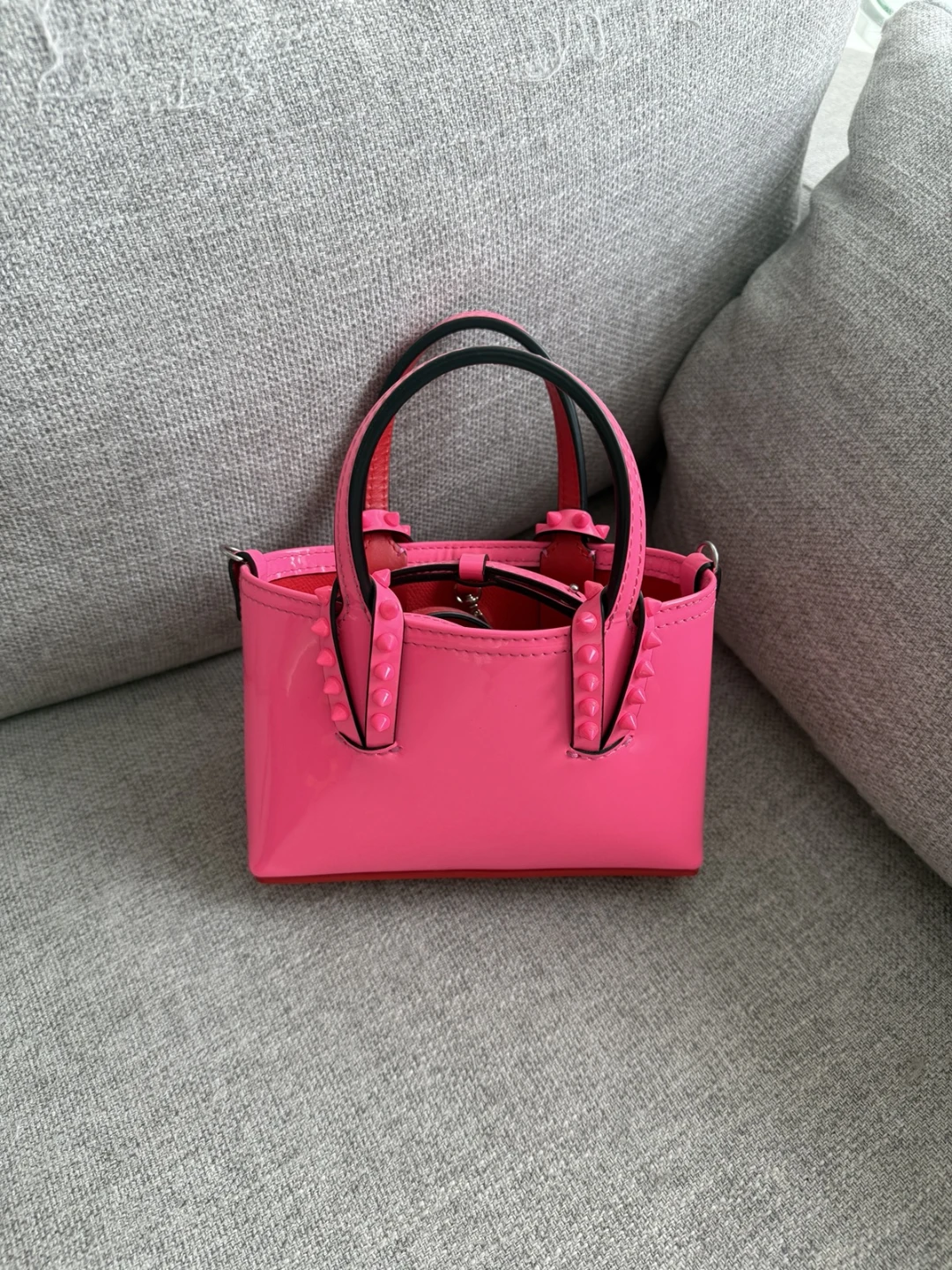 Christian Louboutin Pink Patent Spike Tote Bag