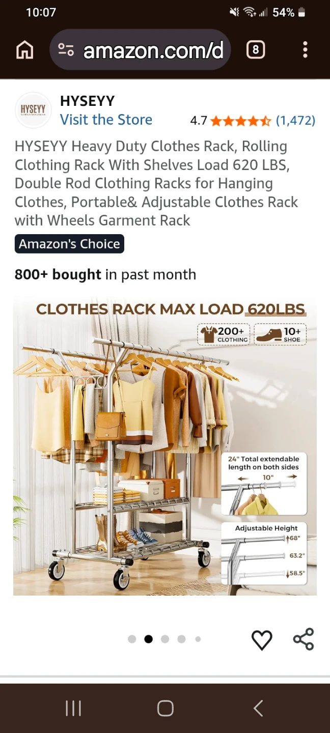Heavy Duty Rolling Clothes Rack with Shelves - photo 2