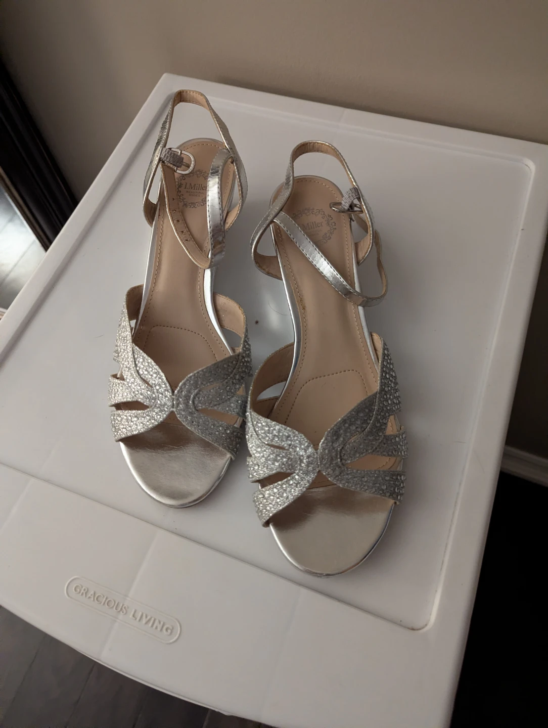 J. Miller Silver Sparkly Heeled Sandals
