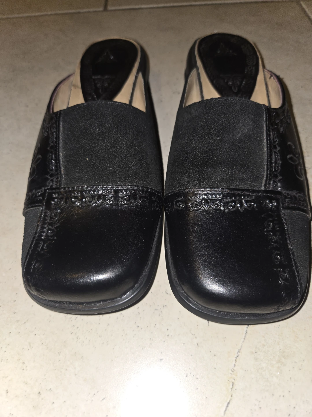 New Hand-Crafted Embossed Black Leather & Suede Artisanal