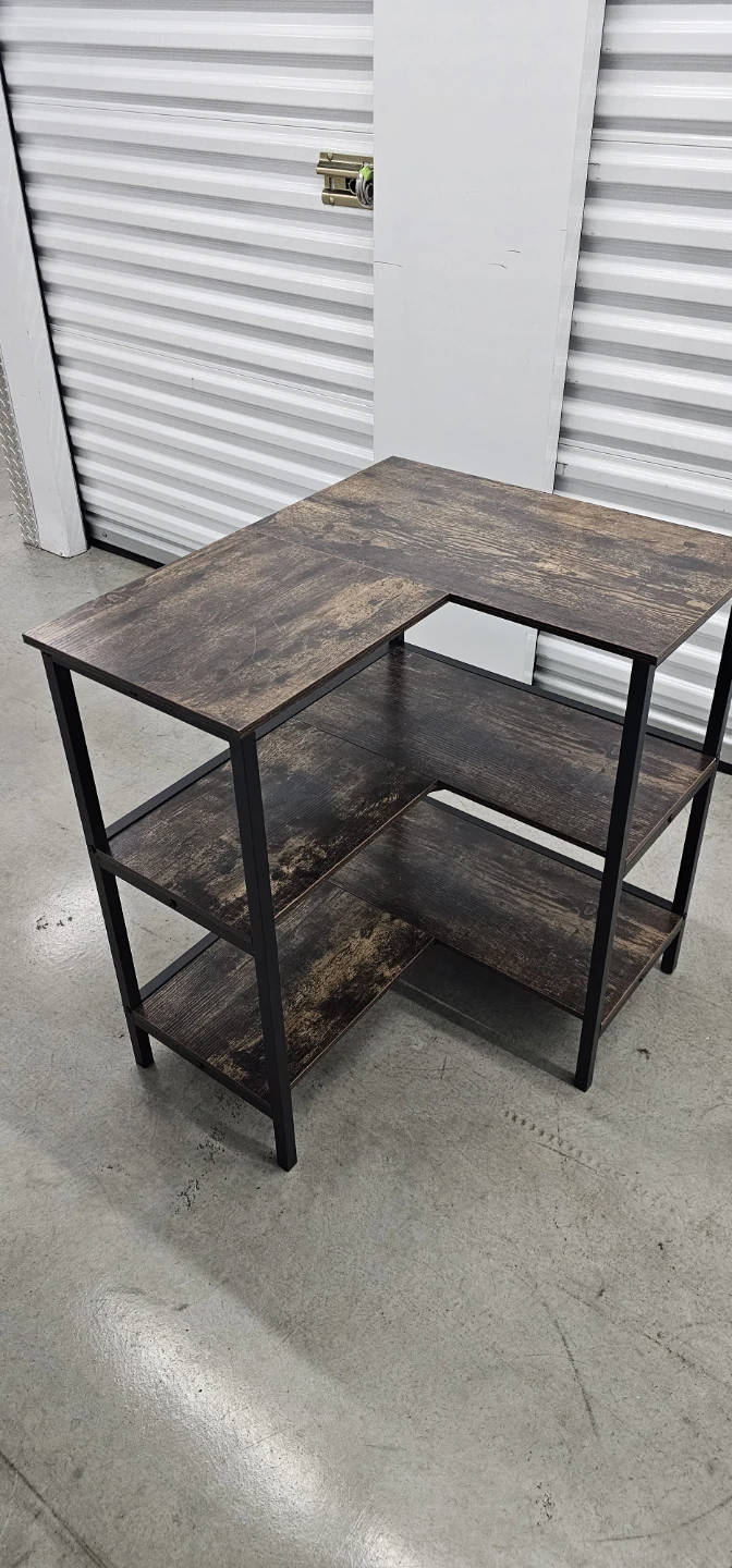 Rustic Brown L-Shaped Desk with Shelves
