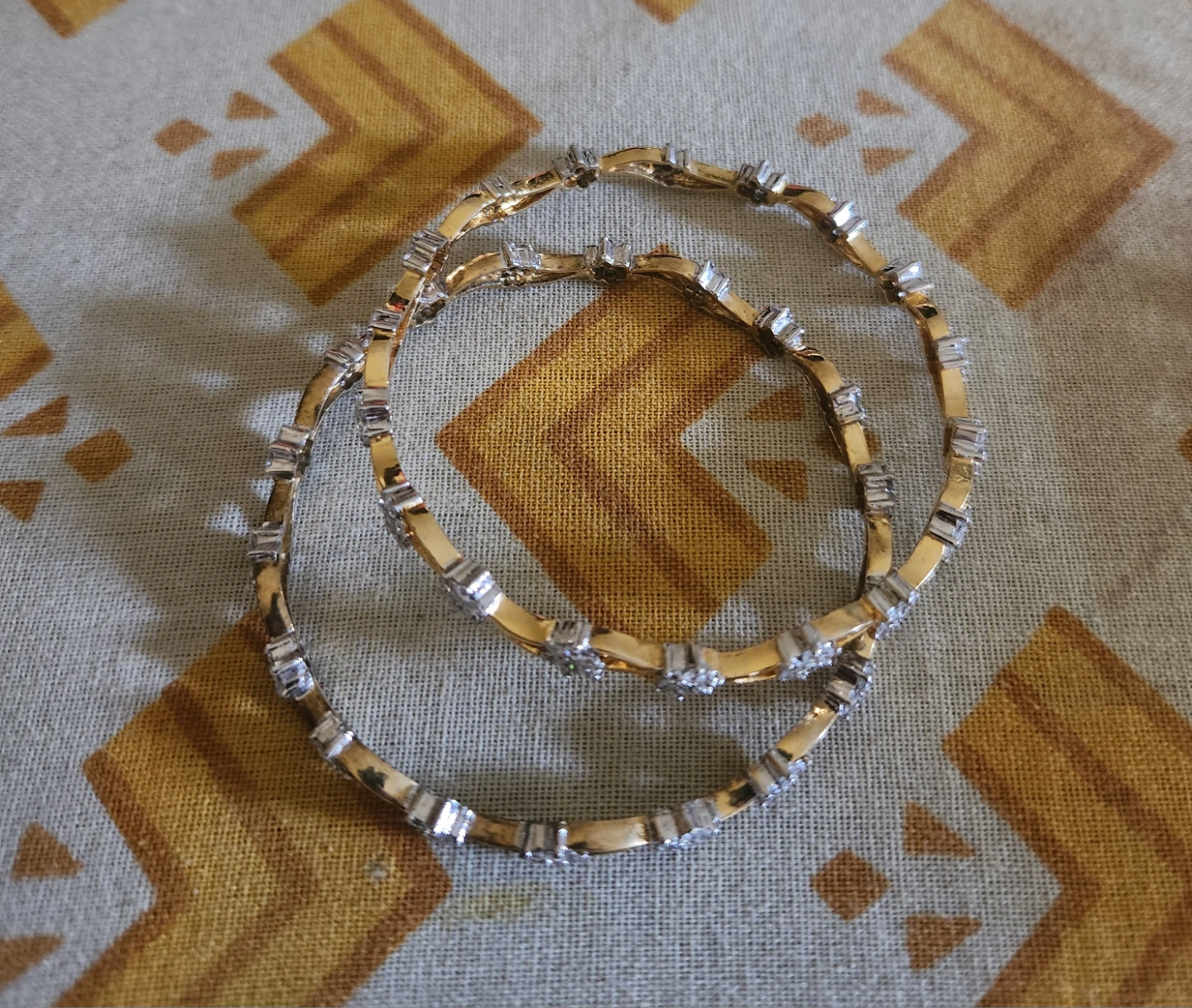 Two Gold-toned Bracelets with clear stones ⚽