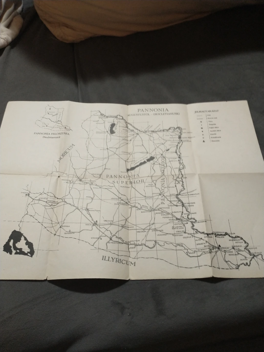 1970s Vintage Roman Pannonia Historical Map