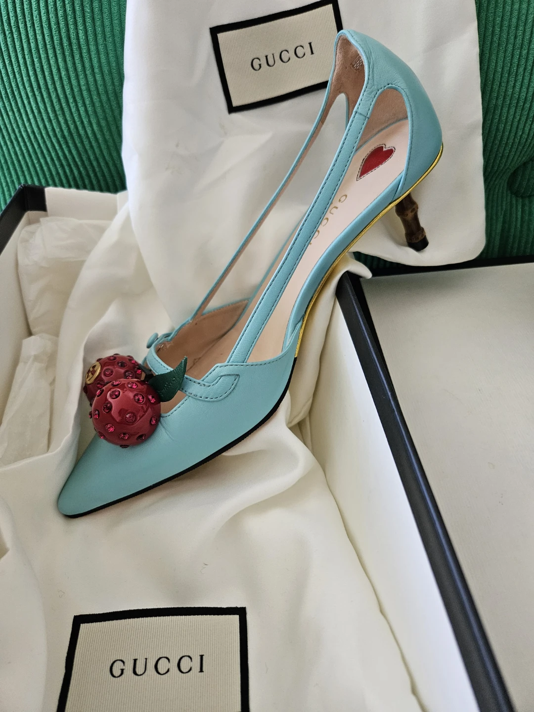 Gucci Light Blue Cherry Heels - photo 2
