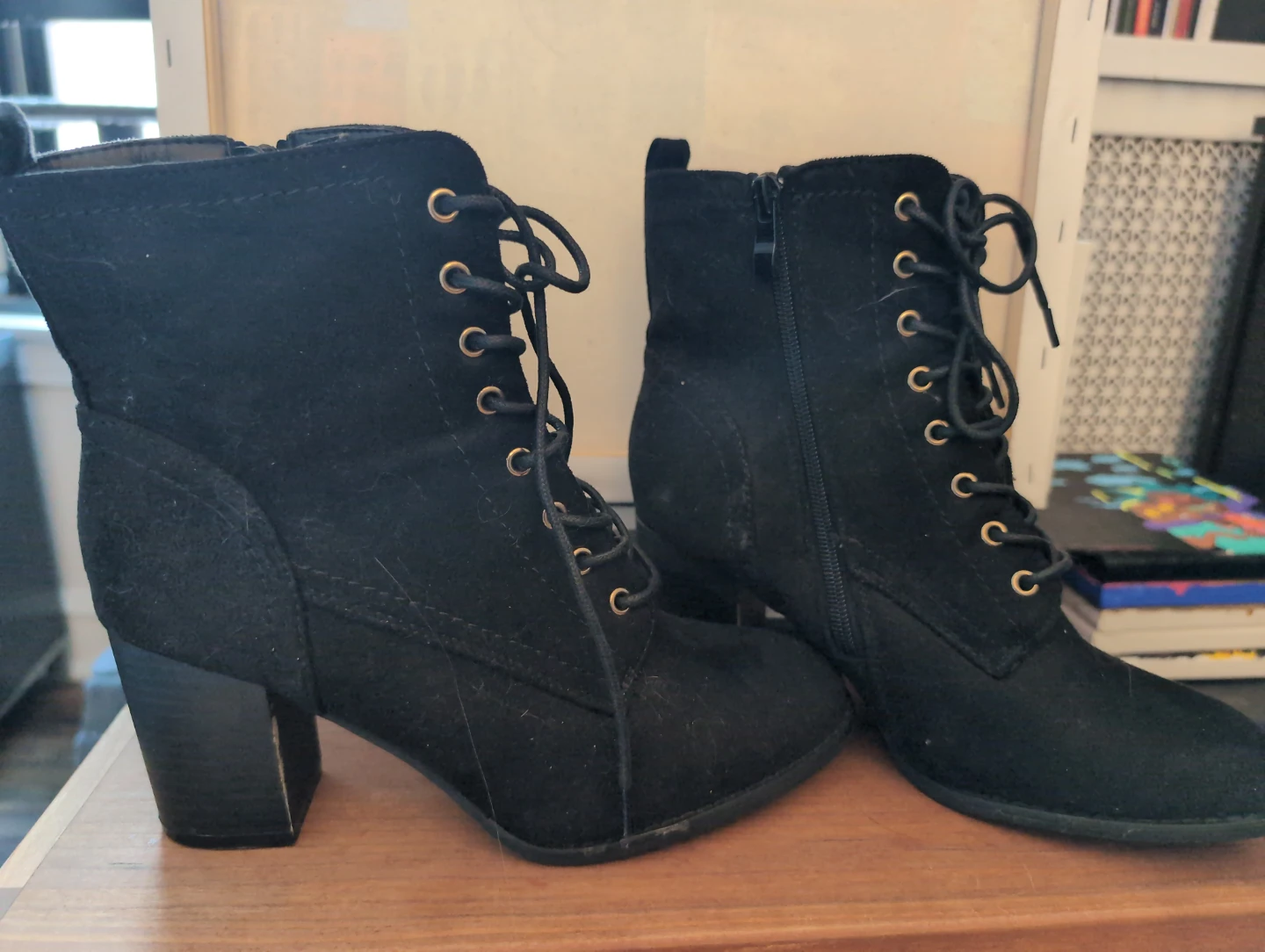 Black Suede Lace-Up Ankle Boots