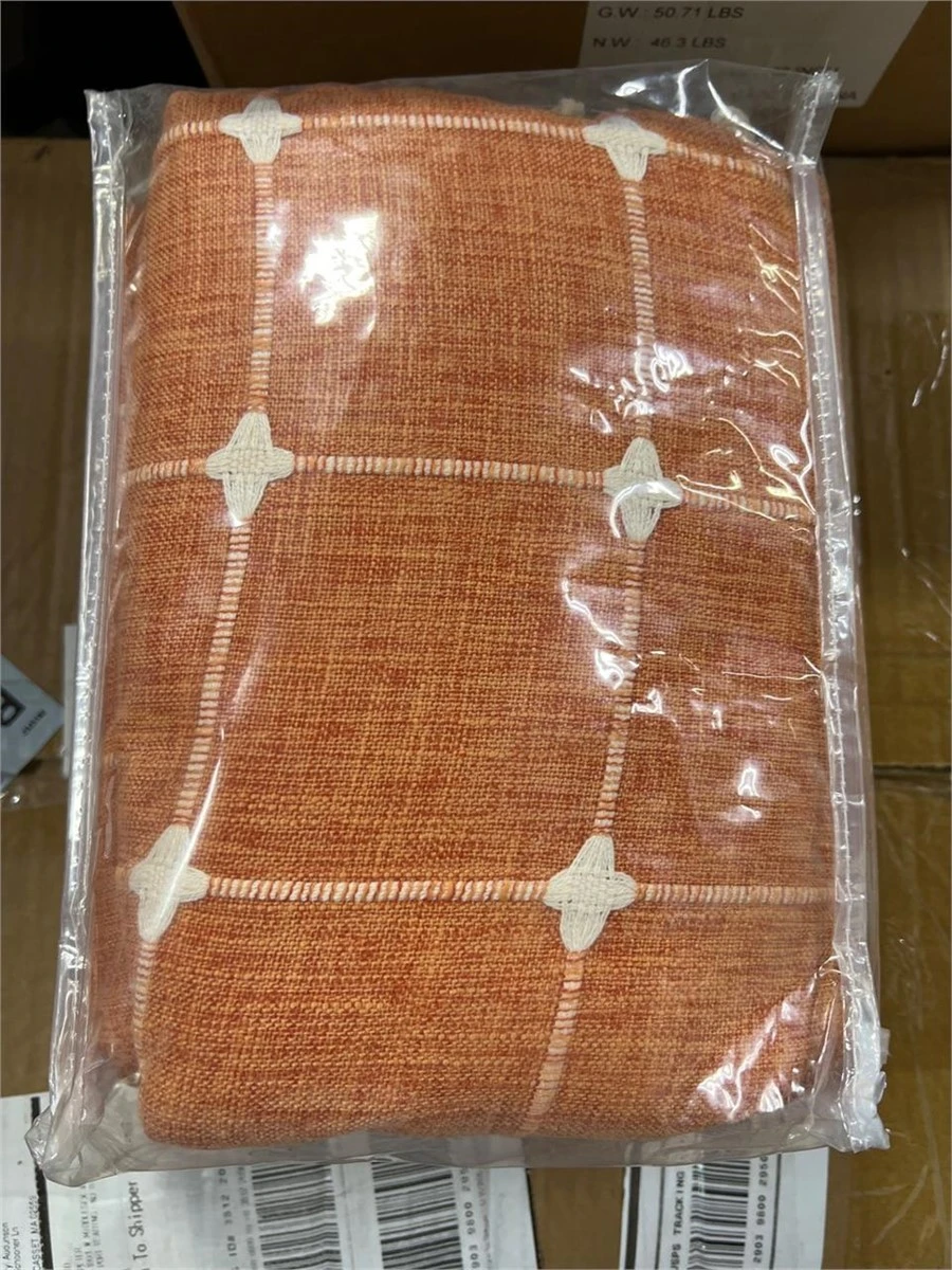 Orange Grid Pattern Shower Curtain with Tassels - photo 3