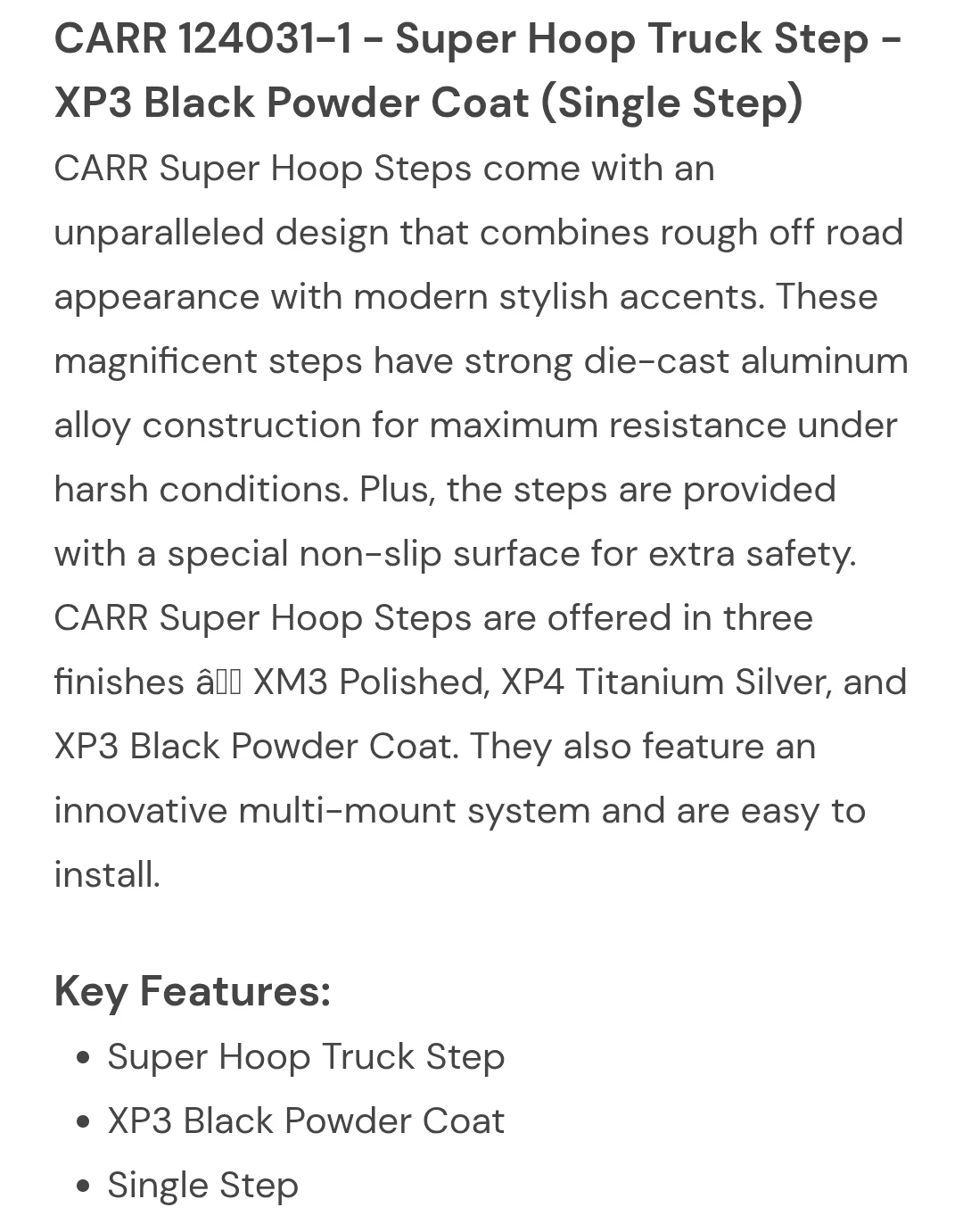 CARR 124031-1 Super Hoop Truck Step - XP3 Black Powder Coat - photo 4